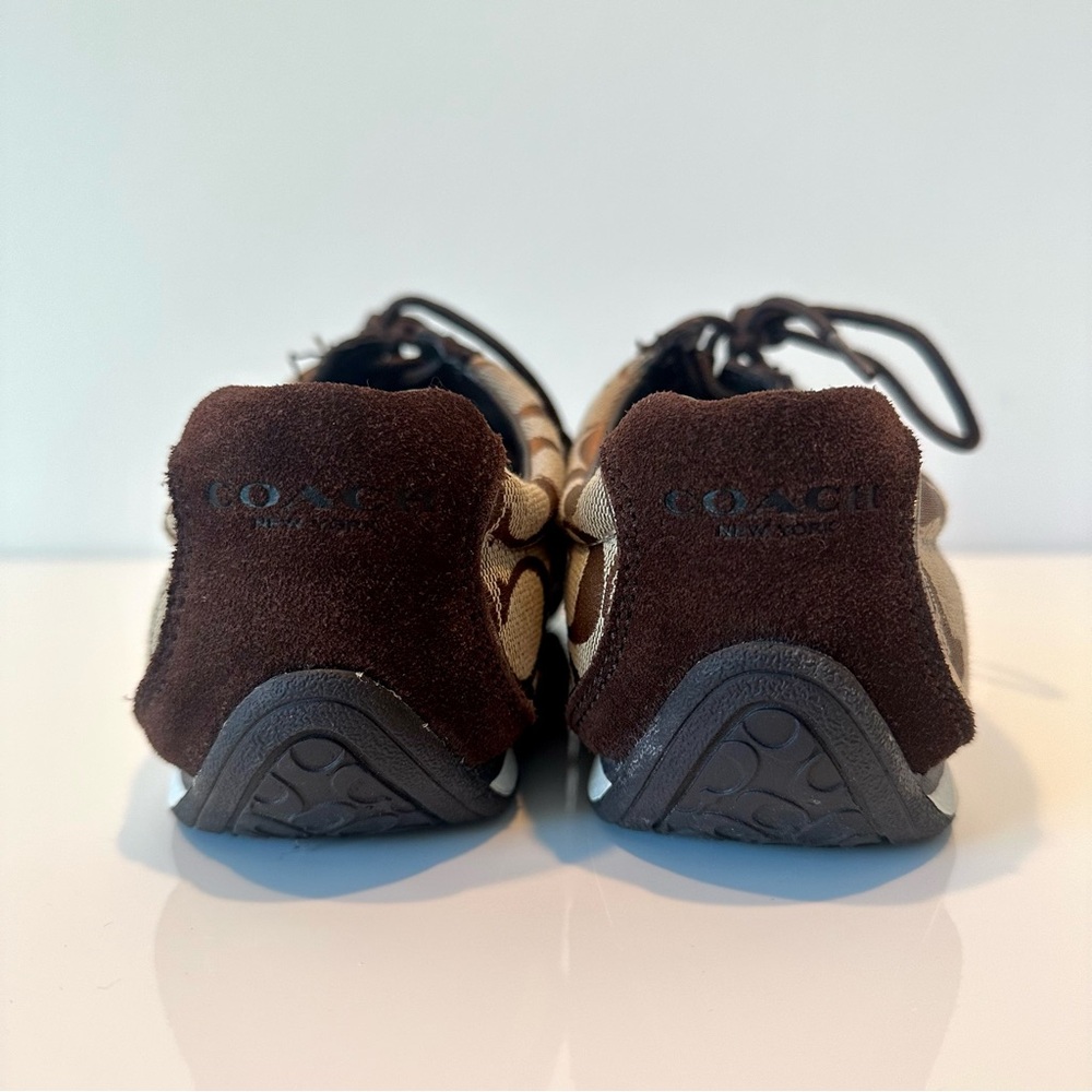 LIKE NEW Coach Women's Brown and Gold suede signature logo sneakers, Size 8 - Picture 4 of 12
